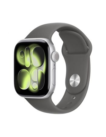 Apple Watch Series 11, 46 mm, Silver Aluminum Stone Gray Sport Band S/M