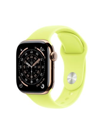 Apple Watch Series 11, 42 mm, Gold Titanium GPS+Cellular, Neon Yellow Sport Band M/L