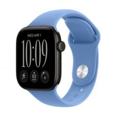 Apple Watch Series 12, 42 mm, Black Aluminum Wildflower Blue Sport Band S/M
