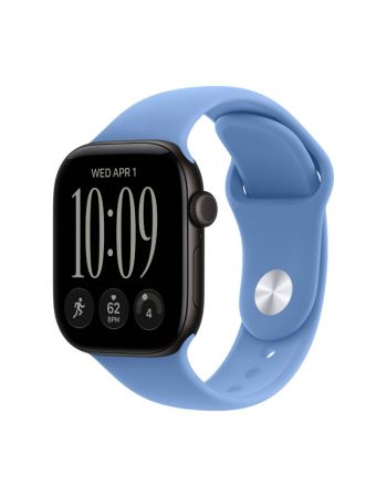Apple Watch Series 12, 42 mm, Black Aluminum Wildflower Blue Sport Band S/M