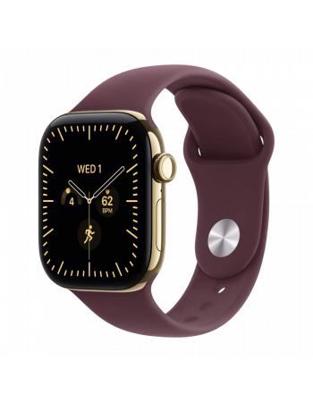 Apple Watch Series 12, 42 mm, Radiant Gold Titanium GPS+Cellular Burgundy Sport Band M/L