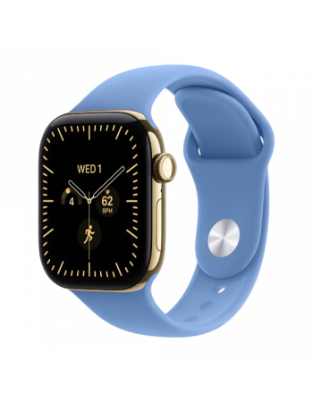 Apple Watch Series 12, 42 mm, Radiant Gold Titanium GPS+Cellular Wildflower Blue Sport Band M/L