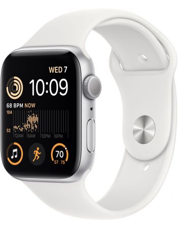 Apple Watch SE 2022, 40 мм, корпус из алюминия серебристого цвета, спортивный ремешок белого цвета, GPS