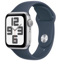 Apple Watch SE 2, 44 мм, корпус из алюминия серебристого цвета, спортивный ремешок цвета «грозовой синий», GPS + Cellular, S/M
