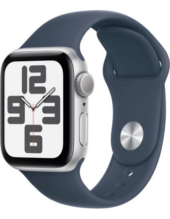 Apple Watch SE 2, 44 мм, корпус из алюминия серебристого цвета, спортивный ремешок цвета «грозовой синий», GPS + Cellular, M/L
