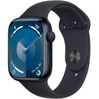 Apple Watch Series 9, 45 мм, корпус из алюминия цвета «тёмная ночь», спортивный ремешок цвета «тёмная ночь», размер M/L