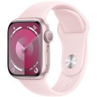 Apple Watch Series 9, 45 мм, корпус из алюминия розового цвета, спортивный ремешок нежно-розового цвета, размер S/M