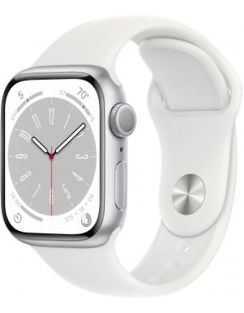 Apple Watch Series 8, 41 мм, корпус из алюминия серебристого цвета, спортивный ремешок белого цвета