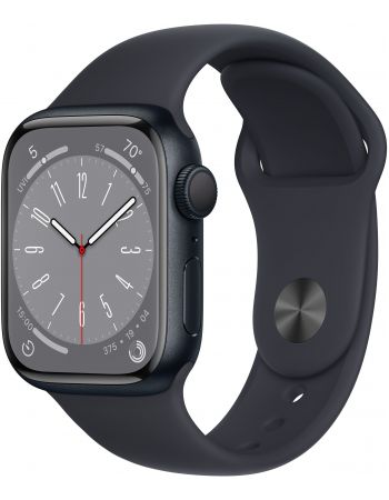 Apple Watch Series 8, 41 мм, корпус из алюминия цвета «тёмная ночь», спортивный ремешок цвета «тёмная ночь»