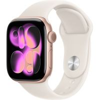 Apple Watch Series 11, 46 mm, Rose Gold Aluminum Starlight Sport Band S/M