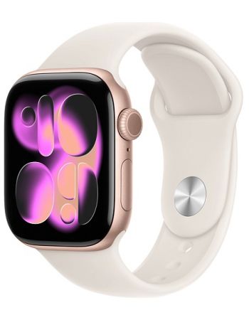 Apple Watch Series 11, 42 mm, Rose Gold Aluminum Starlight Sport Band S/M