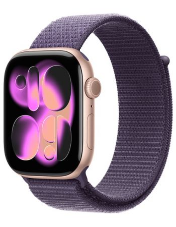Apple Watch Series 11 46 mm, Rose Gold Aluminum Case with Sport Loop Purple Fog