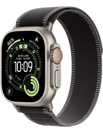 Apple Watch Ultra 3, Natural Titanium Case with Black/Charcoal Trail Loop (M/L)