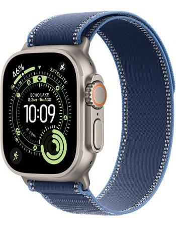 Apple Watch Ultra 3, Natural Titanium Case with Blue/Bright Blue Trail Loop (M/L)