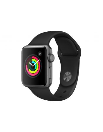 Apple Watch Series 3, 38 мм, корпус из алюминия цвета «серый космос», спортивный ремешок чёрного цвета