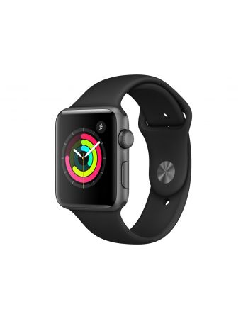 Apple Watch Series 3, 42 мм, корпус из алюминия цвета «серый космос», спортивный ремешок чёрного цвета