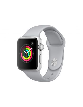 Apple Watch Series 3, 38 мм, корпус из серебристого алюминия, спортивный ремешок дымчатого цвета