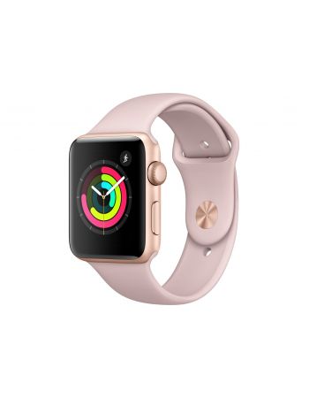 Apple Watch Series 3, 42 мм, корпус из золотистого алюминия, спортивный ремешок цвета «розовый песок»