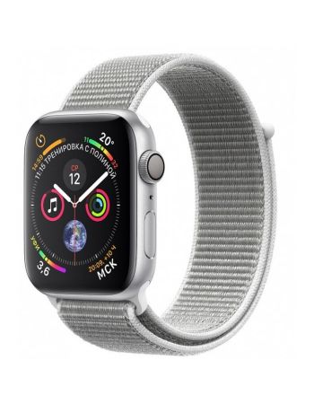 Apple Watch Series 4, 40 мм, корпус из серебристого алюминия, спортивный браслет цвета «белая ракушка»