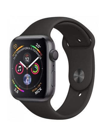 Apple Watch Series 4, 40 мм, корпус из алюминия цвета «серый космос», спортивный ремешок черного цвета