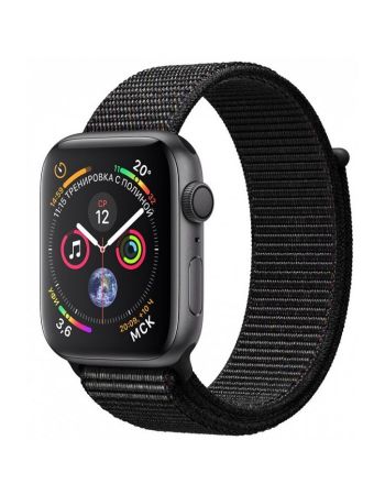 Apple Watch Series 4, 40 мм, корпус из алюминия цвета «серый космос», спортивный браслет черного цвета